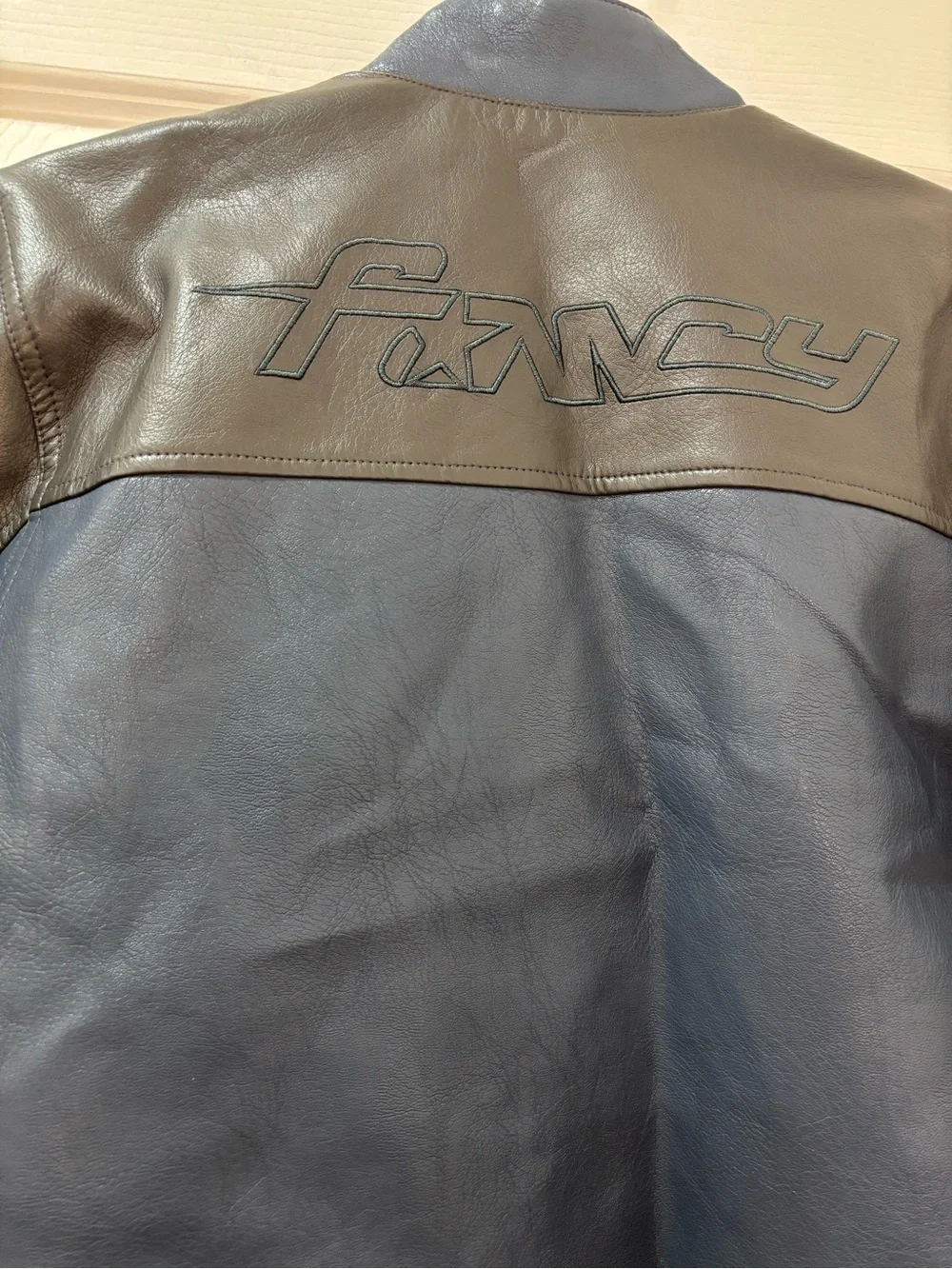 Two-Tone Navy & Grey Leather Jacket - Men